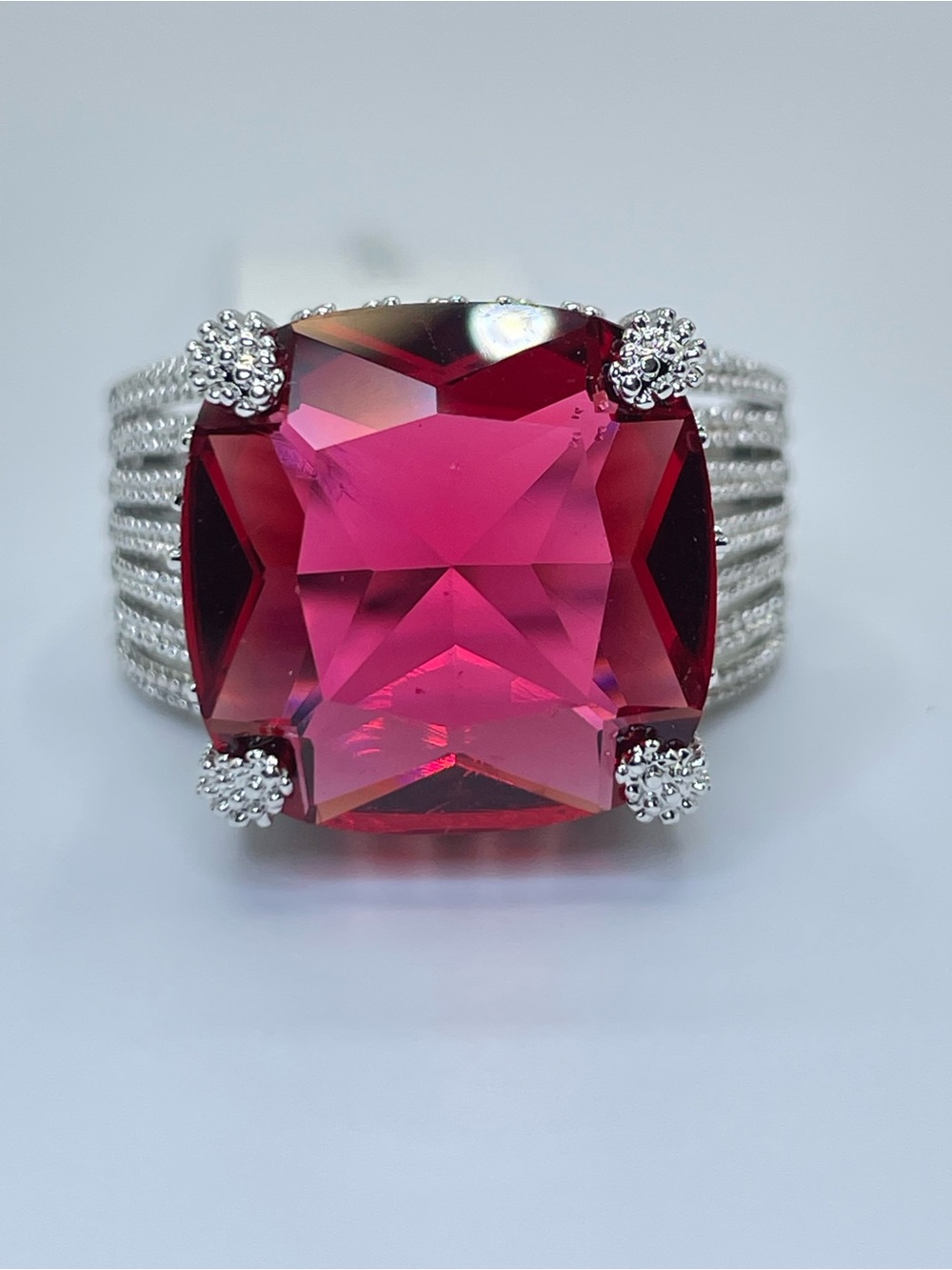 Swarovski Crystal Elements Red Cushion Cut Statement Cocktail Ring Sz 9.5